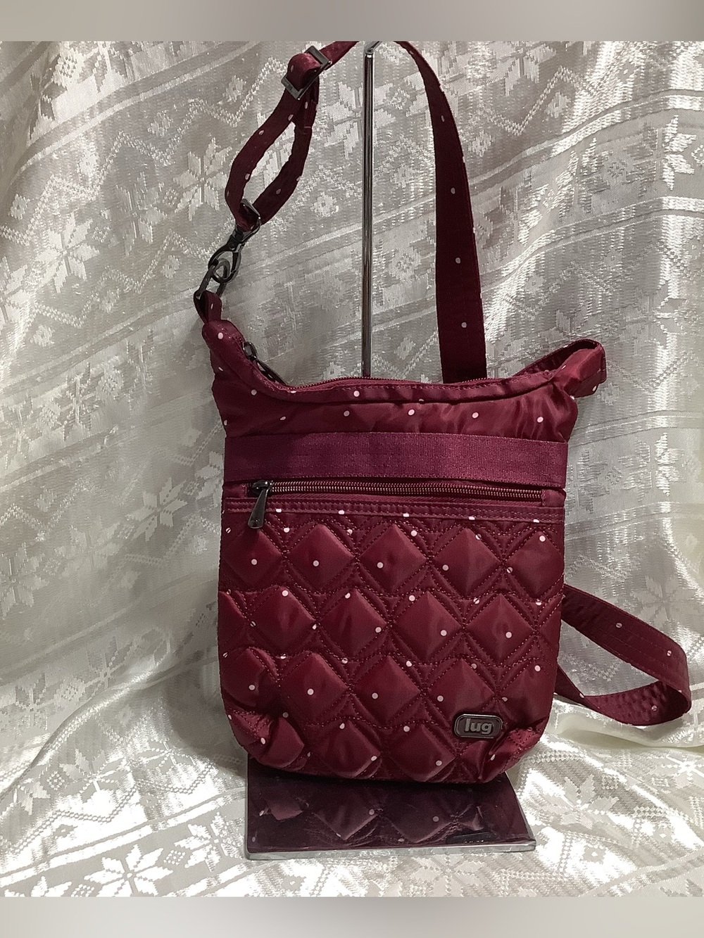 Lug Skipper Crossbody Raspberry White Polka Dots